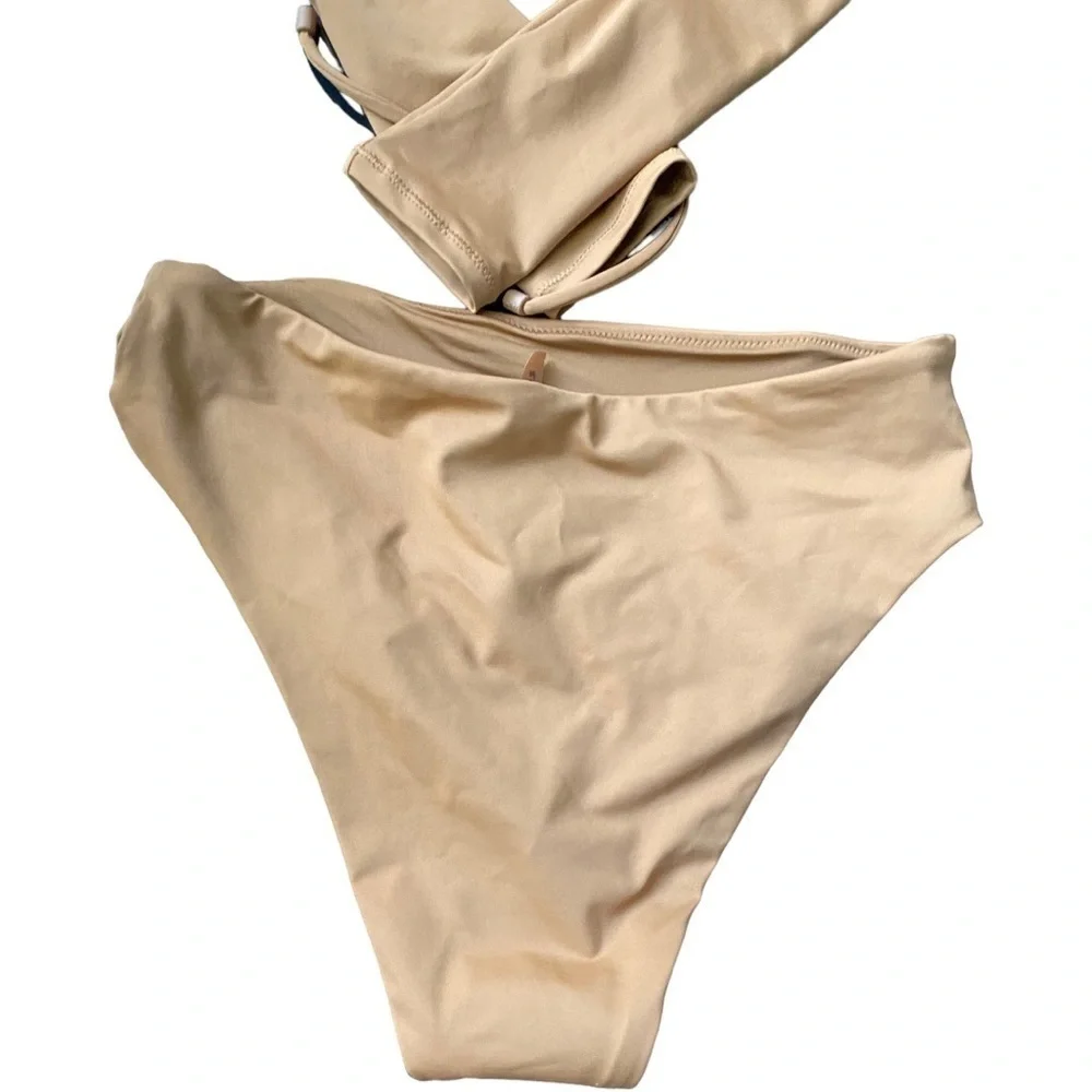 NWT SKIMS SWIM LONG SLEEVE BIKINI TOP & SWIM MID WAIST BOTTOM